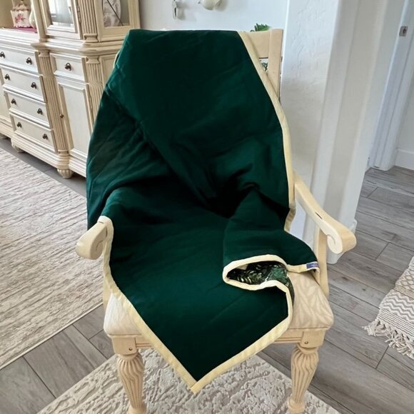 Handmade Green and White Patchwork Quilt Throw Geometric Pattern 38" x 54" - Picture 2 of 16